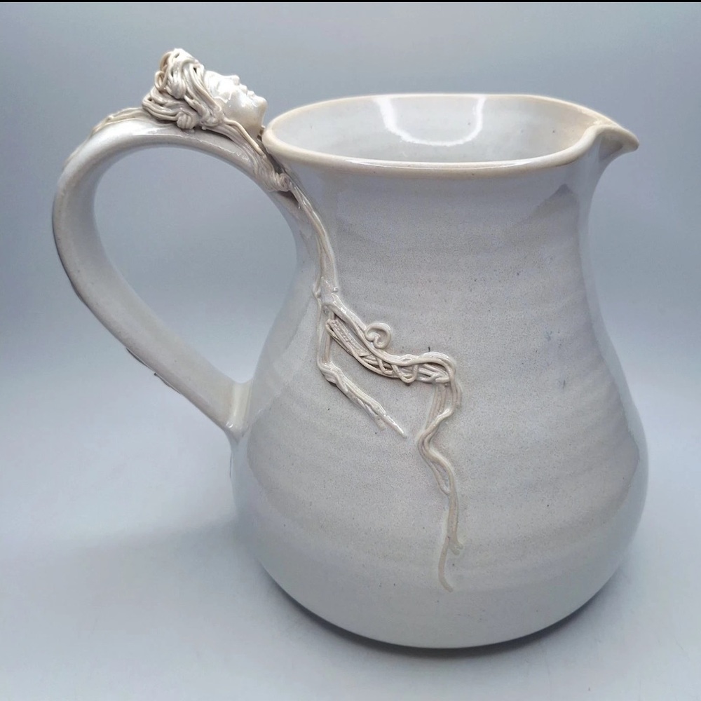 Nan Kirstein 3-D Lady Face Flowing Hair Pitcher Art Nouveau